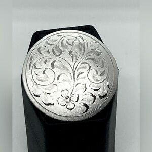 Vtg Forstner Sterling Silver Engraved Etched Flower Floral Round Brooch | 1.5”